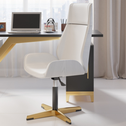 Leather Office Desk Chair High Back Adjustable Swivel Executive Chair in White & Gold Modern Home Office Chair - thumbnail 4