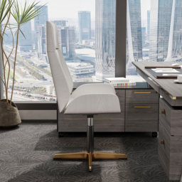 Leather Office Desk Chair High Back Adjustable Swivel Executive Chair in White & Gold Modern Home Office Chair - thumbnail 8