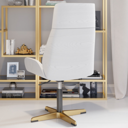 Leather Office Desk Chair High Back Adjustable Swivel Executive Chair in White & Gold Modern Home Office Chair - thumbnail 5