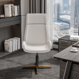 Leather Office Desk Chair High Back Adjustable Swivel Executive Chair in White & Gold Modern Home Office Chair - thumbnail 7