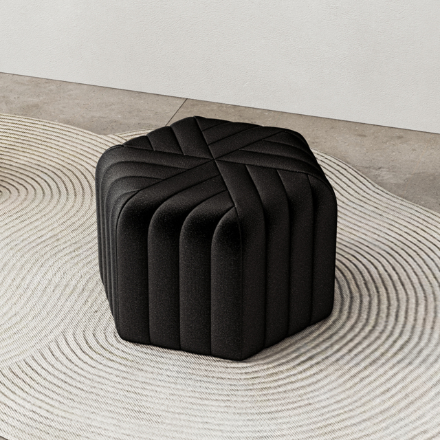 "18.5"" Wide Black Pouf Ottoman Upholstered in Velvet Hexagonal Footrest Stool" - image 1
