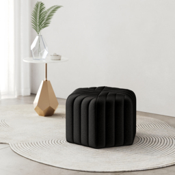 "18.5"" Wide Black Pouf Ottoman Upholstered in Velvet Hexagonal Footrest Stool" - thumbnail 3