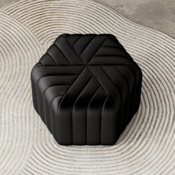 "18.5"" Wide Black Pouf Ottoman Upholstered in Velvet Hexagonal Footrest Stool" - thumbnail 2