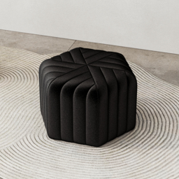 "18.5"" Wide Black Pouf Ottoman Upholstered in Velvet Hexagonal Footrest Stool"