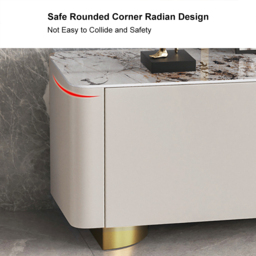 Artis Modern Beige Rectangle Large Coffee Table Drawers Sintered Stone Gold Base - thumbnail 9