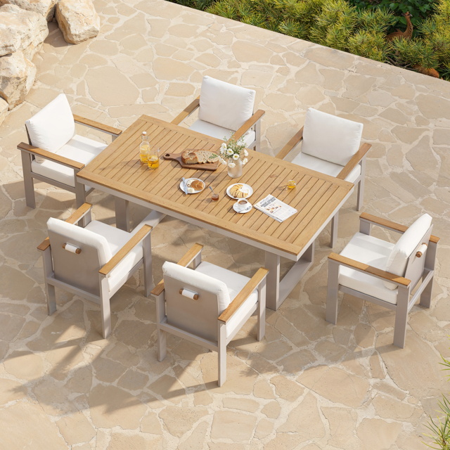 Tevara 7-Piece Rectangular Wood & Aluminium Outdoor Patio Dining Set for 6 People - image 1