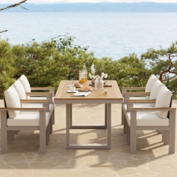 Tevara 7-Piece Rectangular Wood & Aluminium Outdoor Patio Dining Set for 6 People - thumbnail 4