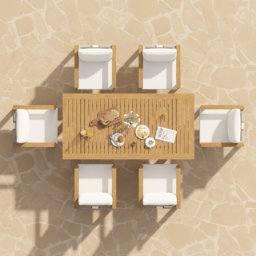 Tevara 7-Piece Rectangular Wood & Aluminium Outdoor Patio Dining Set for 6 People - thumbnail 2