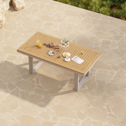 Tevara 7-Piece Rectangular Wood & Aluminium Outdoor Patio Dining Set for 6 People - thumbnail 5