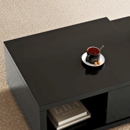 Quoint 1750mm Modern Black Coffee Table Retracted & Extendable with 2-Drawer - thumbnail 7