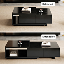 Quoint 1750mm Modern Black Coffee Table Retracted & Extendable with 2-Drawer - thumbnail 9