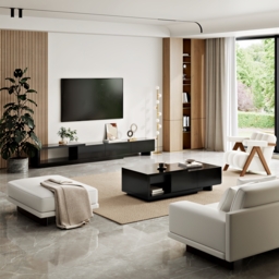 Quoint 1750mm Modern Black Coffee Table Retracted & Extendable with 2-Drawer - thumbnail 4