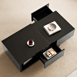 Quoint 1750mm Modern Black Coffee Table Retracted & Extendable with 2-Drawer - thumbnail 6