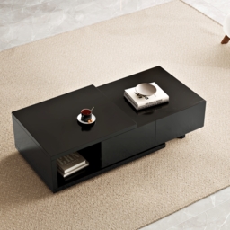 Quoint 1750mm Modern Black Coffee Table Retracted & Extendable with 2-Drawer