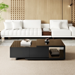 Quoint 1750mm Modern Black Coffee Table Retracted & Extendable with 2-Drawer - thumbnail 2