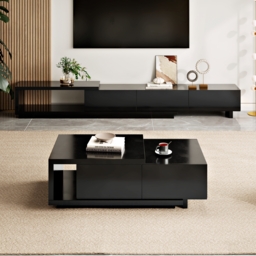 Quoint 1750mm Modern Black Coffee Table Retracted & Extendable with 2-Drawer - thumbnail 5
