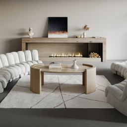 Japandi Travertine Coffee Table with Oval Beige Stone Top - thumbnail 4