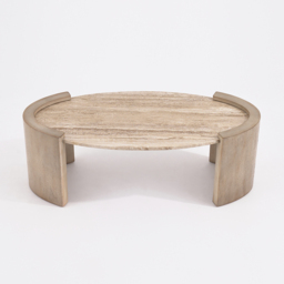 Japandi Travertine Coffee Table with Oval Beige Stone Top - thumbnail 9