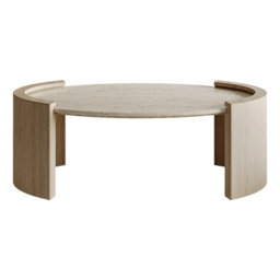Japandi Travertine Coffee Table with Oval Beige Stone Top - thumbnail 5