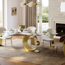 180 cm White Rectangular Dining Table Modern Faux Marble Tabletop with Pedestal Base - thumbnail 2