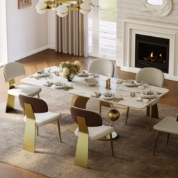 180 cm White Rectangular Dining Table Modern Faux Marble Tabletop with Pedestal Base - thumbnail 3