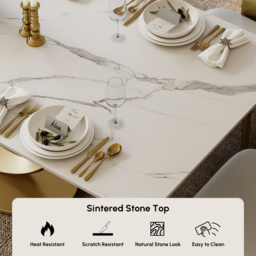 180 cm White Rectangular Dining Table Modern Faux Marble Tabletop with Pedestal Base - thumbnail 8