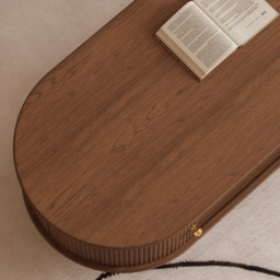1100mm Tambour Door Solid Wood Coffee Table with Storage Oval Walnut Living Room Table - thumbnail 7