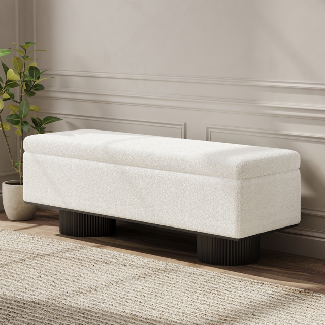 Storage Entryway Bench Boucle & Wood Entryway Furniture in White - image 1