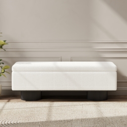 Storage Entryway Bench Boucle & Wood Entryway Furniture in White - thumbnail 3