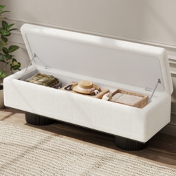 Storage Entryway Bench Boucle & Wood Entryway Furniture in White - thumbnail 2