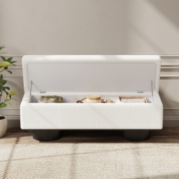 Storage Entryway Bench Boucle & Wood Entryway Furniture in White - thumbnail 4