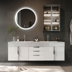 "59"" Wall Mounted Bathroom Vanity Faux Marble Top with Double Sink White"