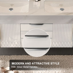 "59"" Wall Mounted Bathroom Vanity Faux Marble Top with Double Sink White" - thumbnail 9
