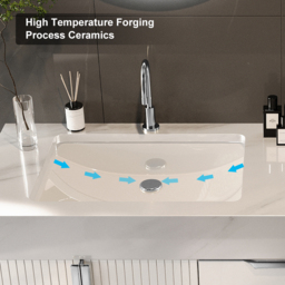 "59"" Wall Mounted Bathroom Vanity Faux Marble Top with Double Sink White" - thumbnail 8