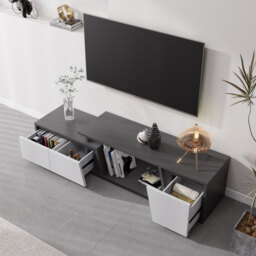 Storage Modern Grey Wood TV Stand Extendable 1200mm-1800mm Floor-standing TV Unit with 3 Drawers - thumbnail 4