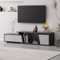 Storage Modern Grey Wood TV Stand Extendable 1200mm-1800mm Floor-standing TV Unit with 3 Drawers - thumbnail 6