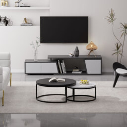 Storage Modern Grey Wood TV Stand Extendable 1200mm-1800mm Floor-standing TV Unit with 3 Drawers - thumbnail 2