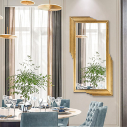 Modern Gold Metal Geometric Wall Decorative Mirror Entrance Rectangular Dressing Mirror - thumbnail 7
