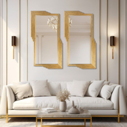 Modern Gold Metal Geometric Wall Decorative Mirror Entrance Rectangular Dressing Mirror - thumbnail 3