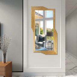 Modern Gold Metal Geometric Wall Decorative Mirror Entrance Rectangular Dressing Mirror - thumbnail 9