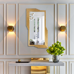 Modern Gold Metal Geometric Wall Decorative Mirror Entrance Rectangular Dressing Mirror - thumbnail 4