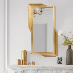 Modern Gold Metal Geometric Wall Decorative Mirror Entrance Rectangular Dressing Mirror - thumbnail 1