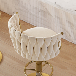 Sweave Off White Swivel Bar Stools Velvet Curved Back Adjustable Height Set of 8 - thumbnail 5