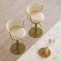 Sweave Off White Swivel Bar Stools Velvet Curved Back Adjustable Height Set of 8 - thumbnail 2