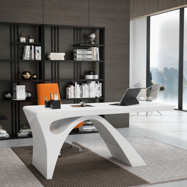 Executive Office Desk with Design Pedestal Base White Office Furniture Rectangular (1400mm) - image 1