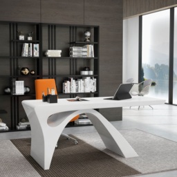 Executive Office Desk with Design Pedestal Base White Office Furniture Rectangular (1400mm) - thumbnail 1