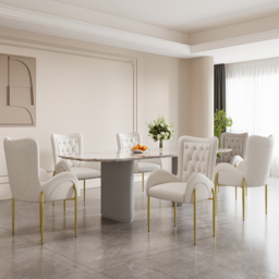 Oakic White PU Leather Upholstered Dining Chair Modern Tufted Wingback Chair 2-Pieces - thumbnail 8