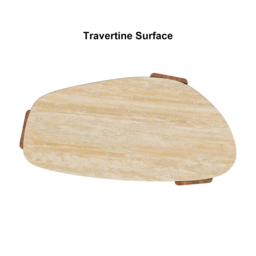 Modern Geometric Beige Outdoor Patio Travertine Coffee Table with Wood Stand in Walnut - thumbnail 7