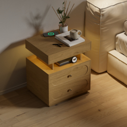 Modern Smart Nightstand with Light 2 Drawer Bedside Table with Charging Station Set of 2 - thumbnail 6