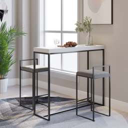 1830mm Japandi Kitchen lsland  Grey & 2 Counter Stools Set Wooden Storage Cabinet - thumbnail 9
